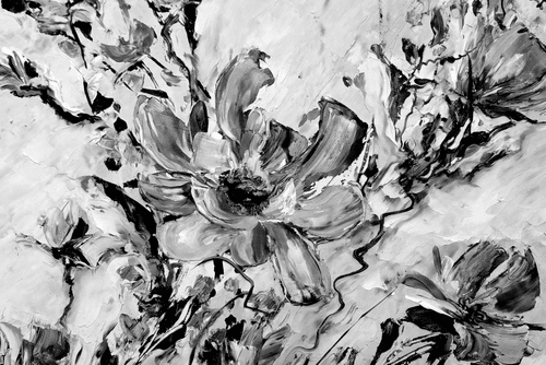 CANVAS PRINT PAINTED SUMMER FLOWERS IN BLACK AND WHITE - BLACK AND WHITE PICTURES - PICTURES