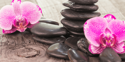 CANVAS PRINT ORCHID AND ZEN STONES ON A WOODEN BACKGROUND - PICTURES FENG SHUI - PICTURES