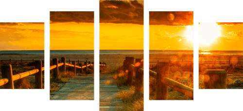 IMPRESSION SUR TOILE EN 5 PARTIES BEAU COUCHER DE SOLEIL - IMPRESSION SUR TOILE DE NATURE ET PAYSAGE - IMPRESSION SUR TOILE