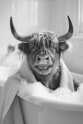 WANDBILD KUH IN DER BADEWANNE - WANDBILDER BÜFFEL UND KÜHE - BILDER