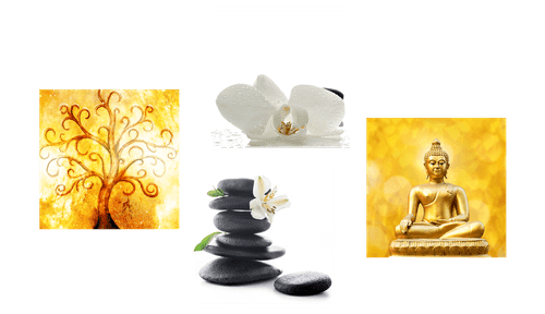 CANVAS PRINT SET FENG SHUI IN WHITE AND YELLOW DESIGN - SET OF PICTURES - PICTURES