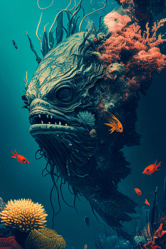 OBRAZ SURREALISTICKÁ PODMOŘSKÁ PŘÍŠERA - OBRAZY PODMOŘSKÝ SVĚT - OBRAZY