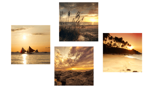 CANVAS PRINT SET MAGICAL SUNSET BY THE SEA - SET OF PICTURES - PICTURES