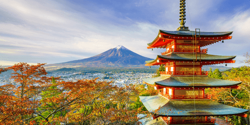 QUADRO VISTA SULLA CHUREITO PAGODA E MONTE FUJI - QUADRI DI NATURA E PAESAGGIO - QUADRI