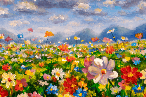 QUADRO PITTURA A OLIO DI FIORI SELVATICI - QUADRI DI FIORI - QUADRI