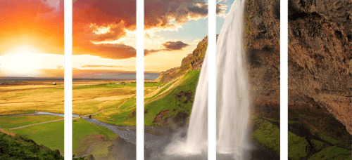 5-TEILIGES WANDBILD MAJESTÄTISCHER WASSERFALL IN ISLAND - BILDER VON NATUR UND LANDSCHAFT - BILDER