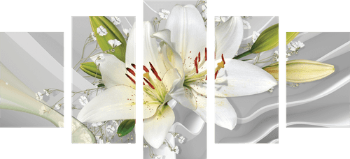 5-PIECE CANVAS PRINT WHITE LILY ON AN INTERESTING BACKGROUND - PICTURES FLOWERS - PICTURES