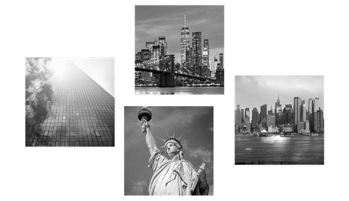 CANVAS PRINT SET BLACK AND WHITE NEW YORK - SET OF PICTURES - PICTURES