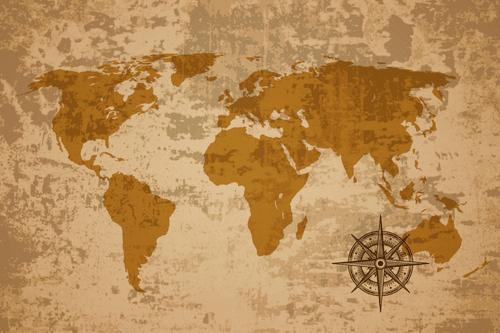 CANVAS PRINT OLD WORLD MAP WITH A COMPASS - PICTURES OF MAPS - PICTURES