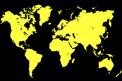 OBRAZ ŽLUTÁ MAPA NA ČERNÉM POZADÍ - OBRAZY MAPY - OBRAZY