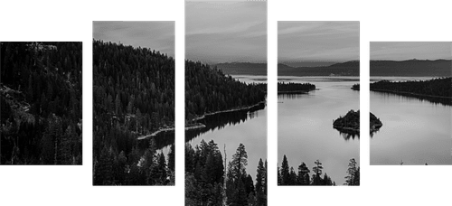 5-PIECE CANVAS PRINT LAKE AT SUNSET IN BLACK AND WHITE - BLACK AND WHITE PICTURES - PICTURES