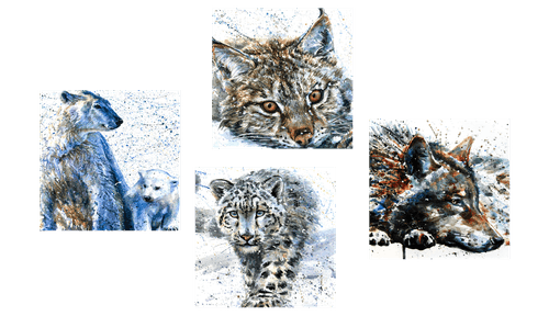 CANVAS PRINT SET ANIMALS IN AN INTERESTING WATERCOLOR DESIGN - SET OF PICTURES - PICTURES