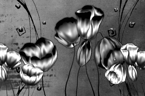 CANVAS PRINT POPPIES IN AN ETHNO TOUCH IN BLACK AND WHITE - BLACK AND WHITE PICTURES - PICTURES