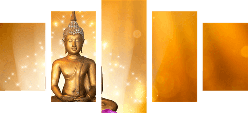 TABLOU 5-PIESE STATUIE BUDDHA PE O FLOARE DE LOTUS - TABLOURI FENG SHUI - TABLOURI