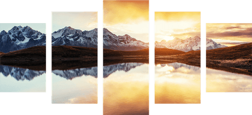 5-PIECE CANVAS PRINT DAZZLING SUNSET OVER A MOUNTAIN LAKE - PICTURES OF NATURE AND LANDSCAPE - PICTURES