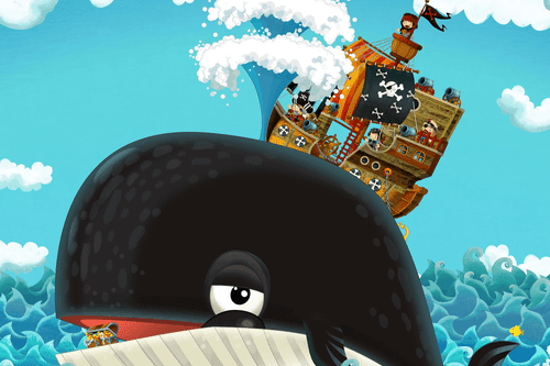 CANVAS PRINT PIRATE SHIP ON A WHALE - CHILDRENS PICTURES - PICTURES