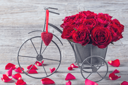 WANDBILD FAHRRAD VOLL VON ROSEN - BILDER BLUMEN - BILDER