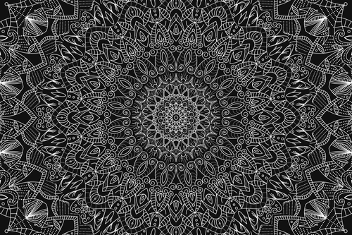 CANVAS PRINT DETAILED DECORATIVE MANDALA IN BLACK AND WHITE - BLACK AND WHITE PICTURES - PICTURES