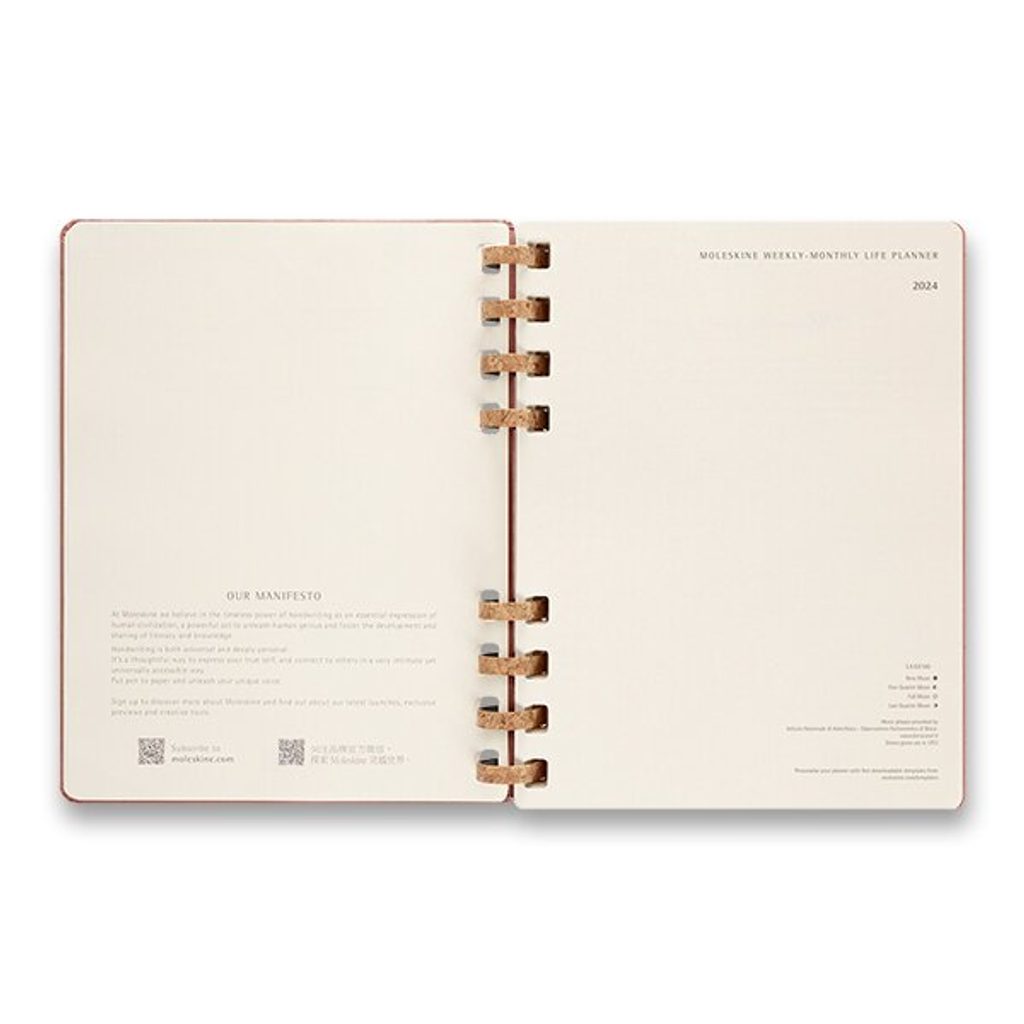 MOLESKINE 2024 WEEKLY MONTHLY LIFE PLANNER CORK SPIRAL ALMOND HARDCOVER 8  X 10