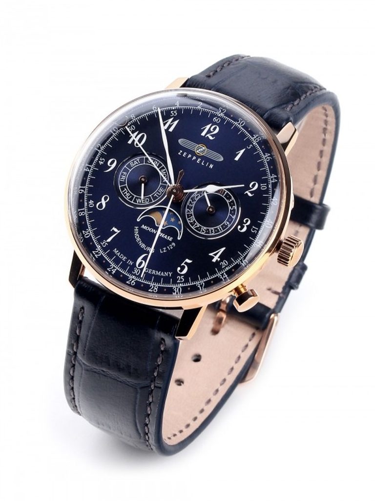 Zeppelin Orologio Da Uomo 7038-3 – Quarzo, Cassa 40 Mm In Acciaio, Quadrante Blu, Fase Lunare, Pelle Blu - 4