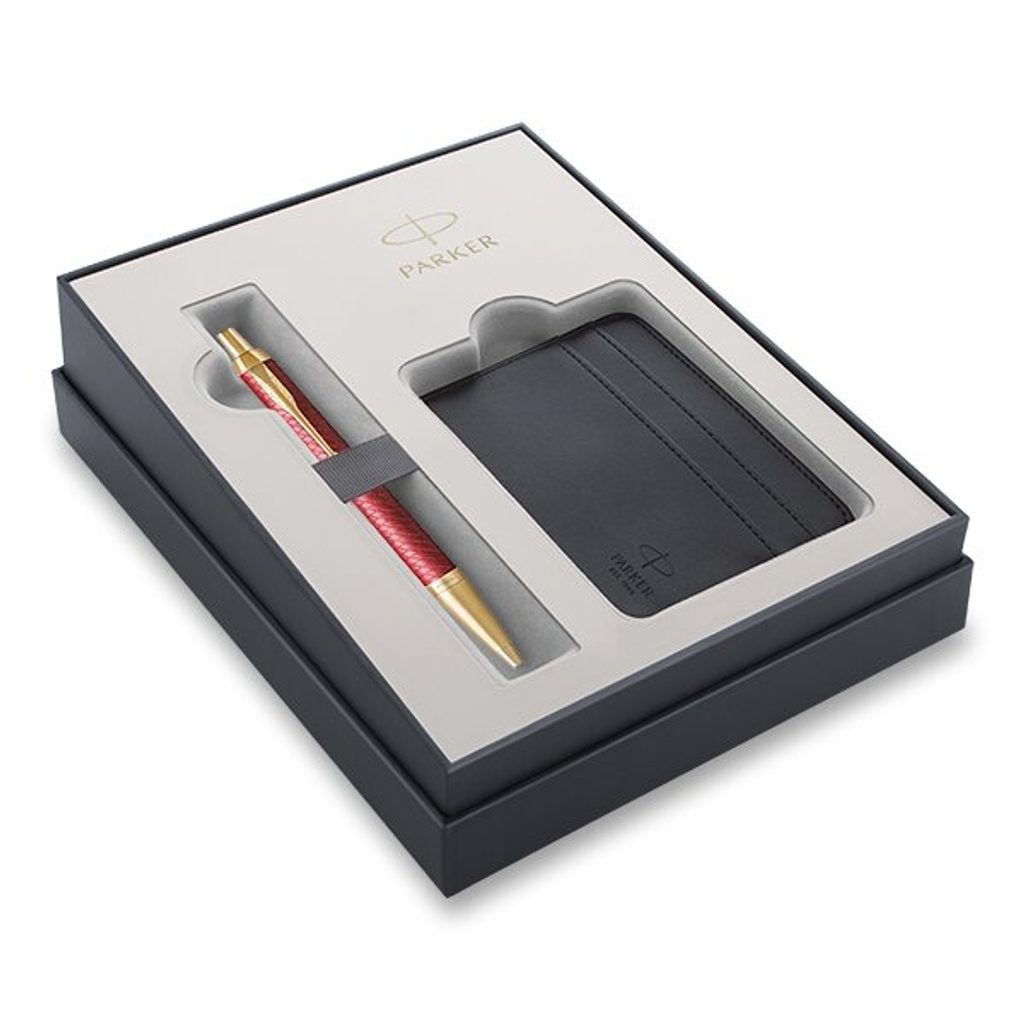 Gift set Parker IM Premium Red GT ballpoint pen and card holder  1502/3291644 | Helveti.eu