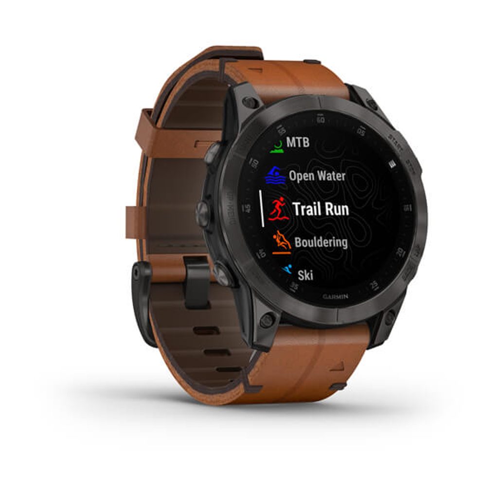 Garmin epix PRO Sapphire Style Titan Black Brown Leather Band