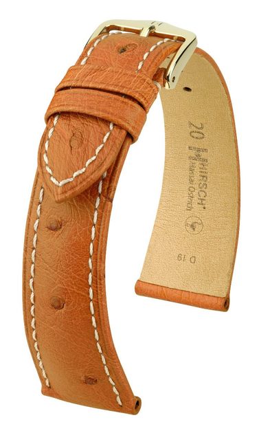 Hirsch MASSAI OSTRICH Leather Watch Strap in GOLD BROWN