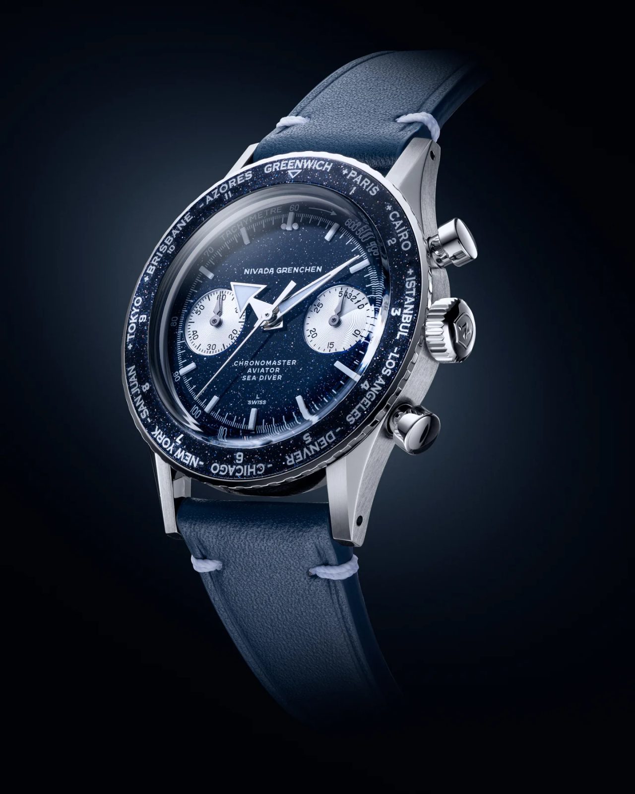 Nivada Grenchen Chronograph Valjoux 23 Aventurine Blue | Helveti