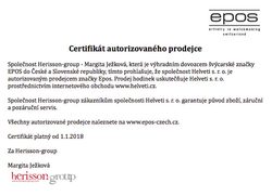 Certifikát Epos prodejce hodinek Helveti s.r.o.