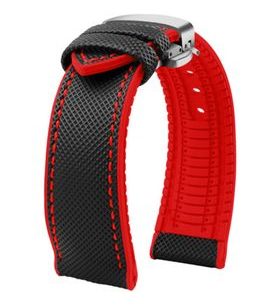 ŘEMÍNEK GUMOVÝ SE STŘÍBRNOU MOTÝLOVOU SPONOU - ČERNÝ/ČERVENÉ PROŠITÍ - STRAPS - ACCESSORIES