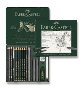 SADA GRAFITOVÝCH TUŽEK FABER-CASTELL PITT GRAPHITE V PLECHOVÉ KRABIČCE - 19 KS 0040/1129730 - ACCESSORIES