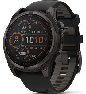 GARMIN FENIX® 8 – 47 MM, SOLAR, SAPPHIRE SAPPHIRE, CARBON GREY DLC TITANIUM S BLACK/GRAY SILIKONOVÝM ŘEMÍNKEM 010-02906-11 - FENIX 8 47MM - MĂRCI