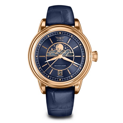 DARK BLUE LEATHER STRAP AVIATOR FOR DOUGLAS MOONFLIGHT V.1.33.2.256.4 - GOLD BUCKLE - STRAPS - ACCESSORIES