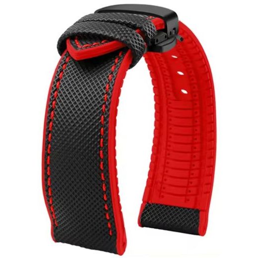 ŘEMÍNEK GUMOVÝ S ČERNOU MOTÝLOVOU SPONOU - ČERNÝ/ČERVENÉ PROŠITÍ - ŘEMÍNKY - OSTATNÍ