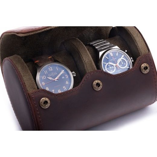 KOŽENÉ CESTOVNÍ POUZDRO HELVETI (PRO 2 HODINKY - TMAVĚ HNĚDÉ) - BOXY NA HODINKY - OSTATNÍ