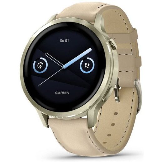 GARMIN VENU® 4 - 41 MM LUNAR GOLD / BONE SILIKONOVÝ ŘEMÍNEK A LIGHT SAND KOŽENÝ ŘEMÍNEK 010-03013-03 - VENU 4 - ZNAČKY