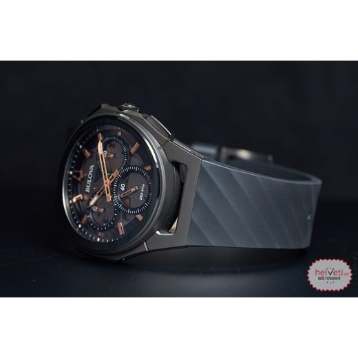 Men's chronograph curv black hot sale rubber strap watch 44mm