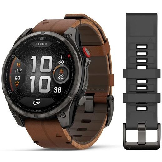 GARMIN FĒNIX® 8 PRO – 47 MM, AMOLED SAPPHIRE, CARBON GREY DLC TITANIUM S CHESTNUT KOŽENÝM ŘEMÍNKEM 010-03198-40 - FENIX 8 PRO 47MM - BRANDS