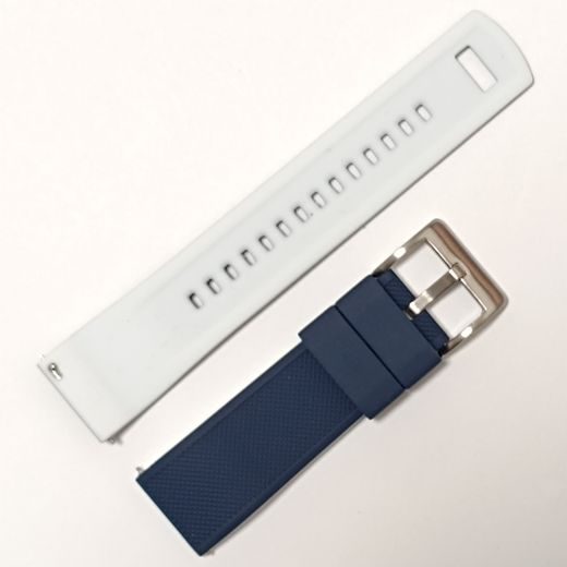 SILICONE STRAP, BLUE/WHITE WITH SILVER BUCKLE - STRAPS - ACCESSORIES