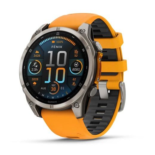 FĒNIX® 8 – 47 MM, AMOLED SAPPHIRE, TITANIUM S ORANGE/GRAPHITE SILIKONOVÝM ŘEMÍNKEM 010-02904-11 - FENIX 8 47MM - ZNAČKY