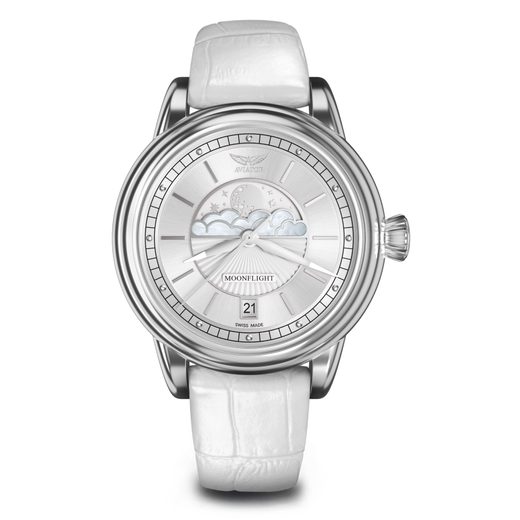 WHITE LEATHER STRAP AVIATOR FOR DOUGLAS MOONFLIGHT V.1.33.0.250.4 - SHINY BUCKLE - STRAPS - ACCESSORIES