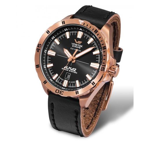 KOŽENÝ ŘEMÍNEK VOSTOK EUROPE PRO ALMAZ NH35A-320B259 - ČERNÝ/ZLATÁ SPONA - ŘEMÍNKY - OSTATNÍ