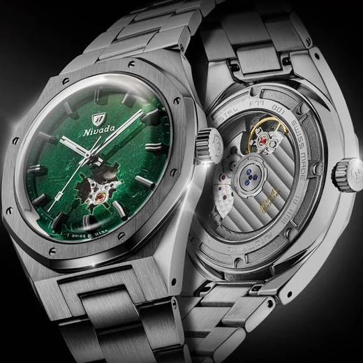 NIVADA GRENCHEN F77 TITANIUM GREEN AVENTURINE OPEN HEART MK2 - 38MM - F77 - ZNAČKY