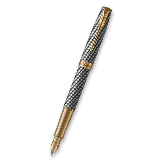 DÁRKOVÁ SADA PLNICÍ PERO PARKER SONNET DELUXE SILVER CHISELLED GT V KOŽENÉM POUZDŘE 1502/5195489 - FOUNTAIN PENS - ACCESSORIES