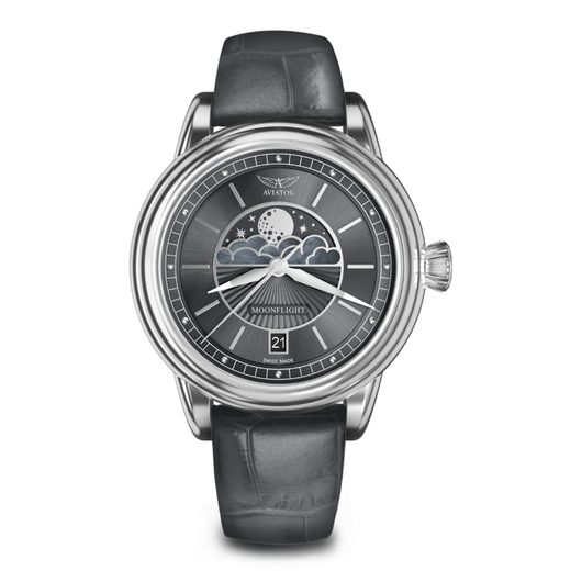 GREY LEATHER STRAP AVIATOR FOR DOUGLAS MOONFLIGHT V.1.33.0.254.4 - SHINY BUCKLE - STRAPS - ACCESSORIES