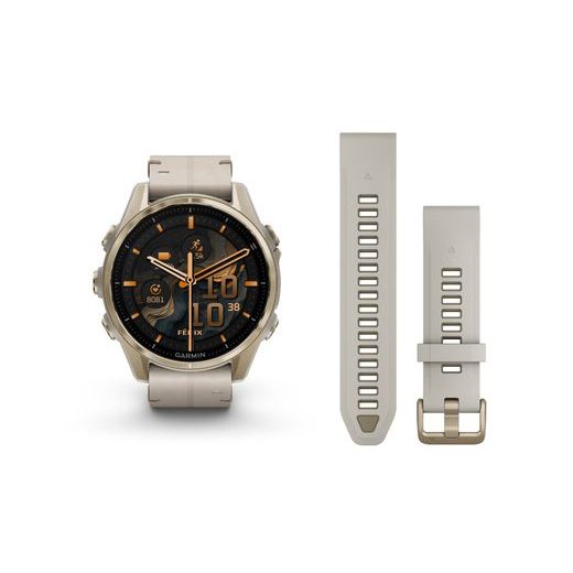 GARMIN FENIX® 8 – 43 MM, AMOLED SAPPHIRE, SOFT GOLD / LIMESTONE WITH LEATHER STRAP 010-02903-40 - FENIX 8 43MM - BRANDS