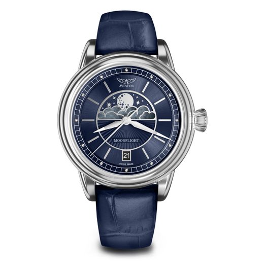 DARK BLUE LEATHER STRAP AVIATOR FOR DOUGLAS MOONFLIGHT V.1.33.0.255.4 - SHINY BUCKLE - STRAPS - ACCESSORIES