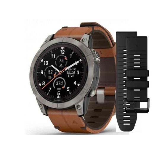 GARMIN FĒNIX 7 PRO SAPPHIRE SOLAR EDITION TITANIUM / BROWN LEATHER BAND - 010-02777-30 - FENIX 7 - BRANDS