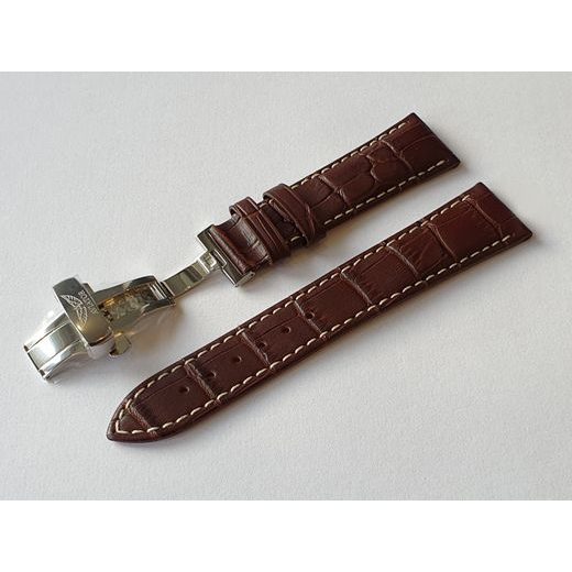 BROWN LEATHER AVIATOR STRAP FOR DOUGLAS V.3.20.0.141.4 - BUTTERFLY BUCKLE/SILVER - STRAPS - ACCESSORIES