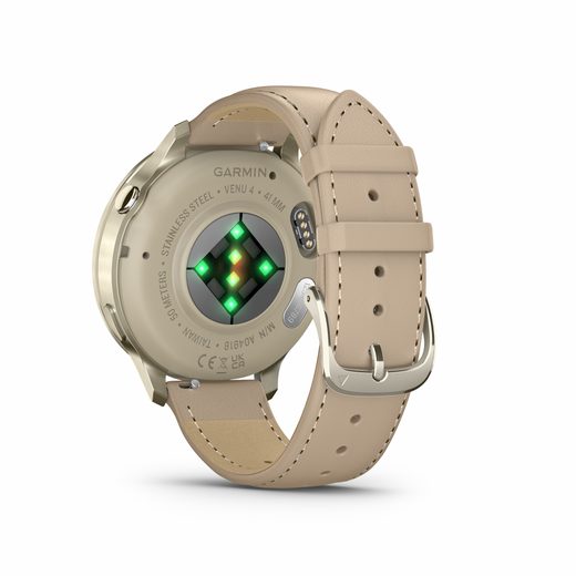 GARMIN VENU® 4 - 41 MM LUNAR GOLD / BONE SILIKONOVÝ ŘEMÍNEK A LIGHT SAND KOŽENÝ ŘEMÍNEK 010-03013-03 - VENU 4 - ZNAČKY